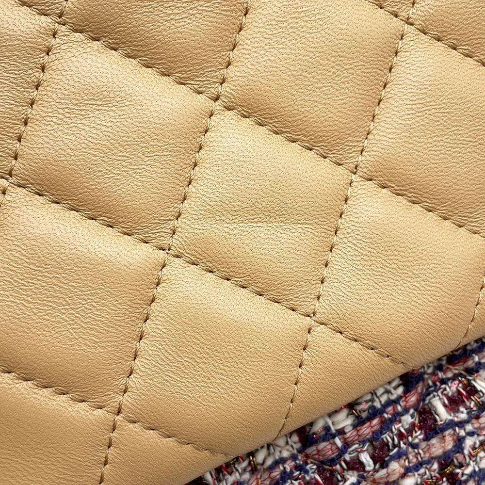 CHANEL Matelasse Chain ShoulderPouch Beige/Multicolor AP1074 Leather Tweed