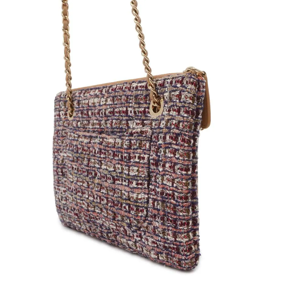 CHANEL Matelasse Chain ShoulderPouch Beige/Multicolor AP1074 Leather Tweed