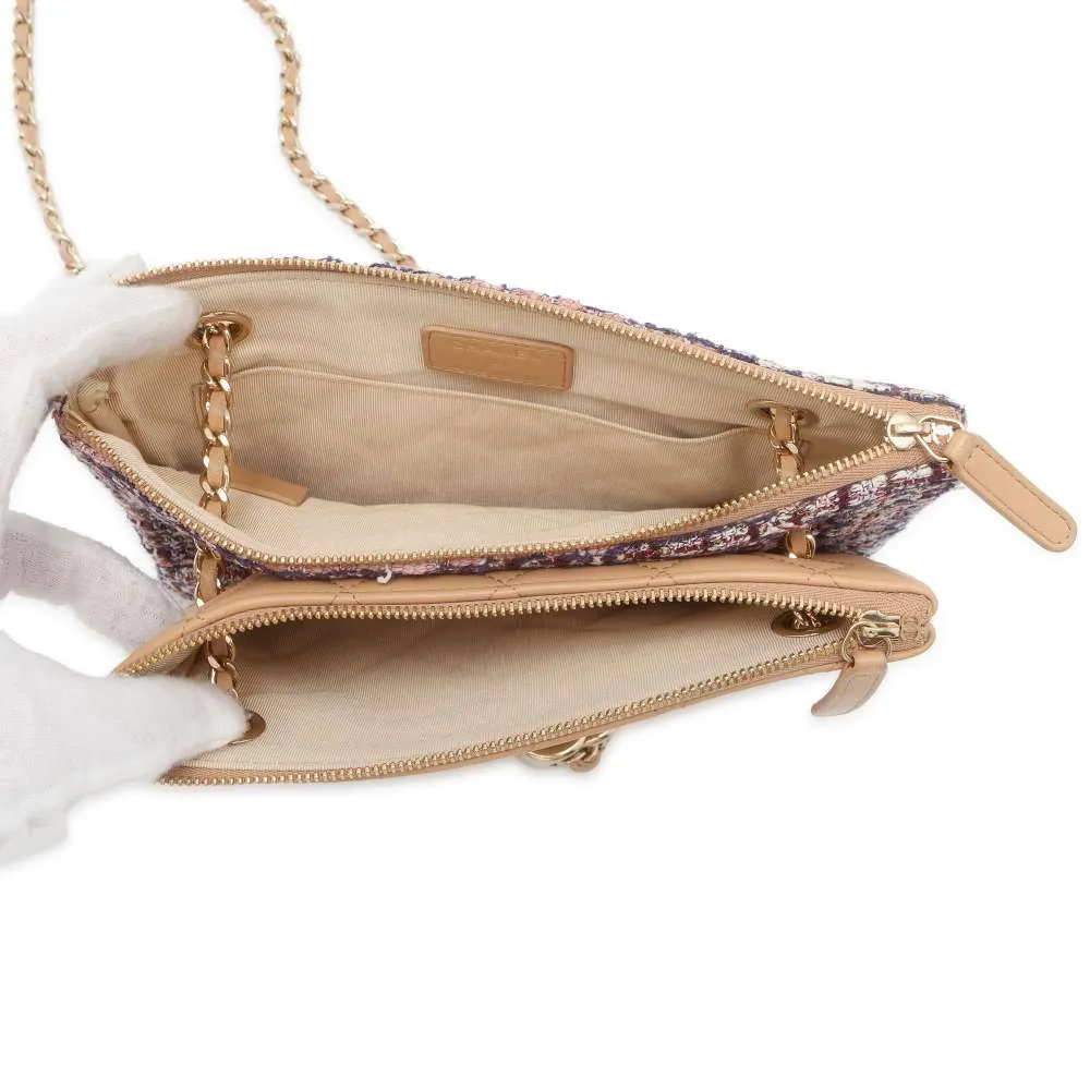 CHANEL Matelasse Chain ShoulderPouch Beige/Multicolor AP1074 Leather Tweed