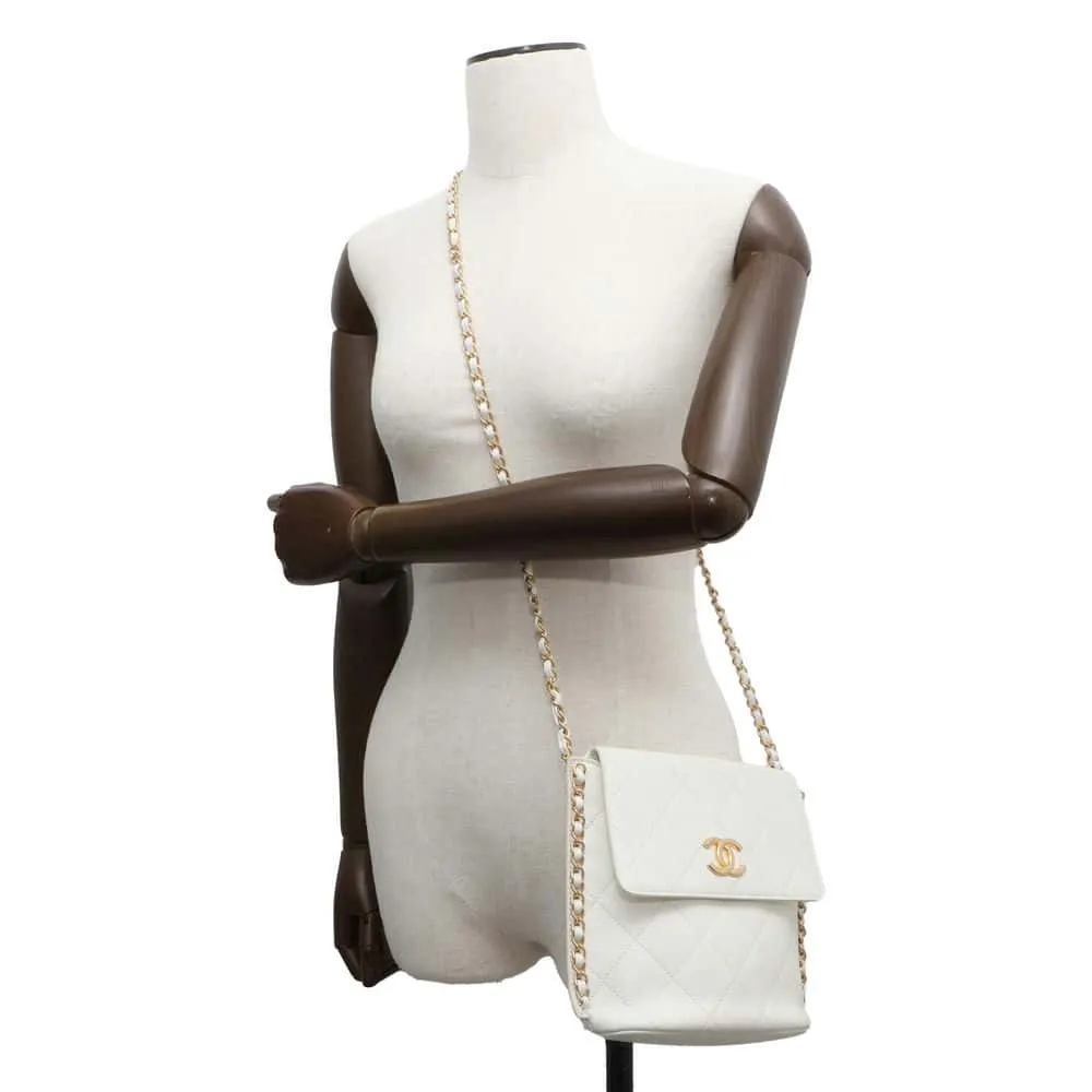 CHANEL Matelasse Hobo ChainShoulder Bag White AS2542 Calf Leather