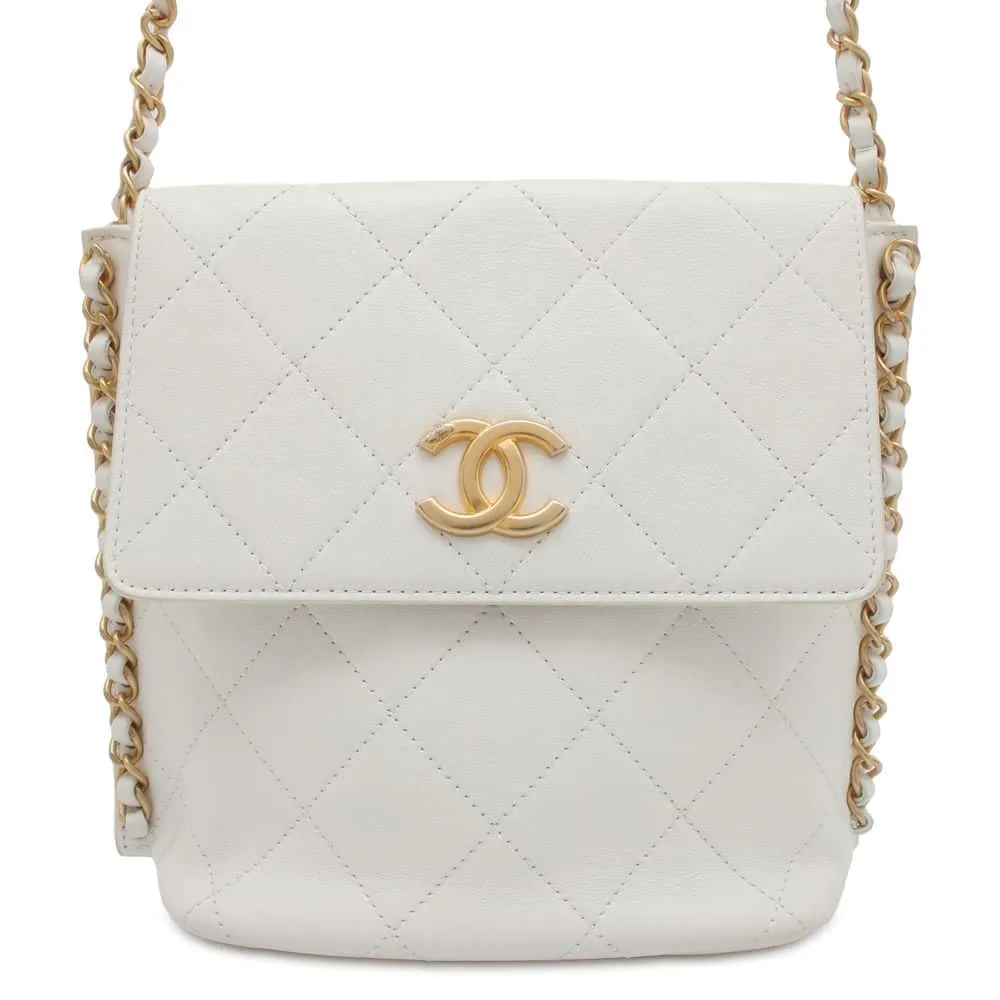 CHANEL Matelasse Hobo ChainShoulder Bag White AS2542 Calf Leather