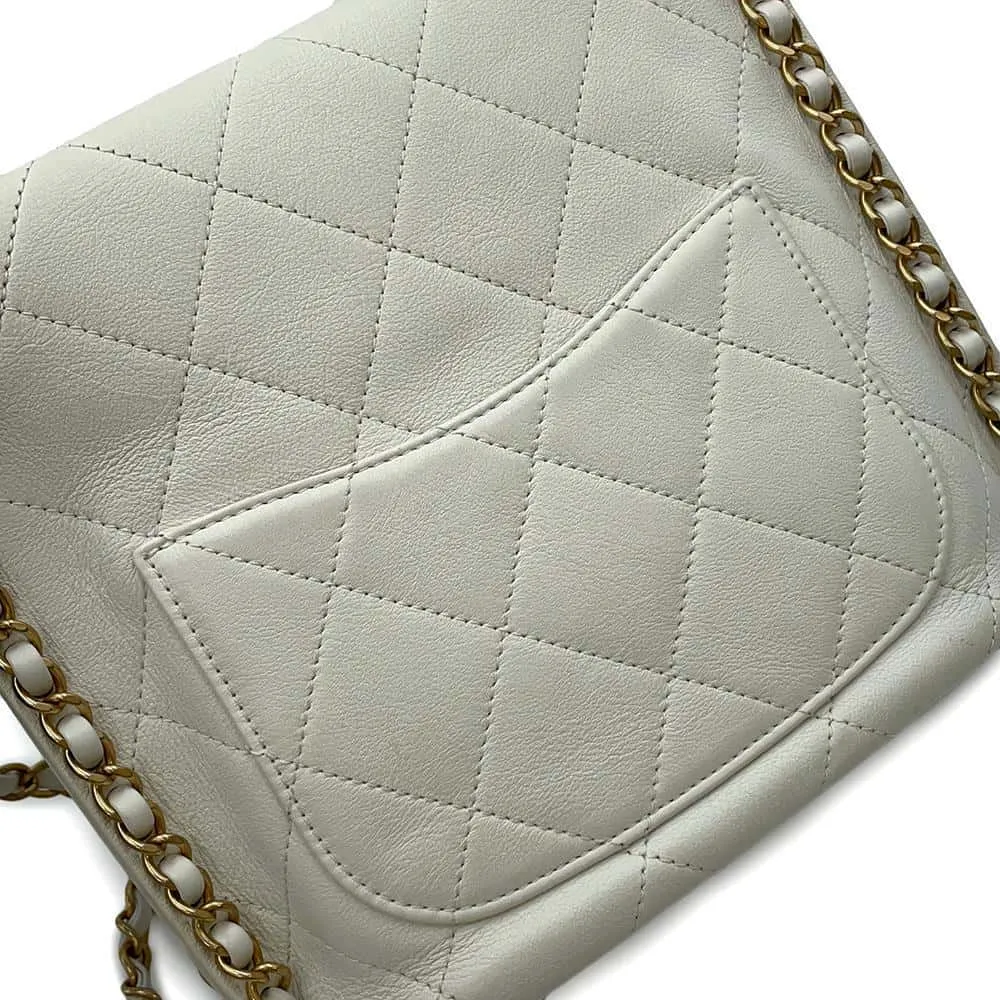 CHANEL Matelasse Hobo ChainShoulder Bag White AS2542 Calf Leather