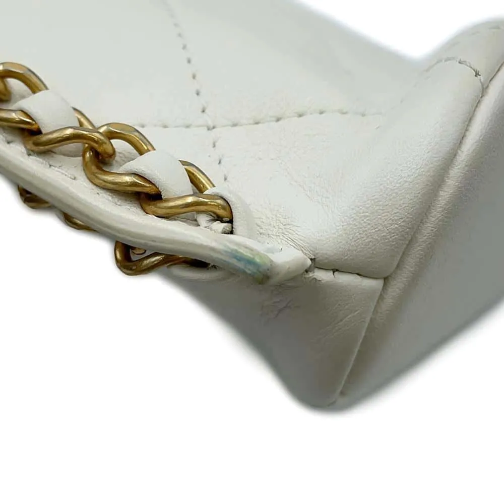 CHANEL Matelasse Hobo ChainShoulder Bag White AS2542 Calf Leather