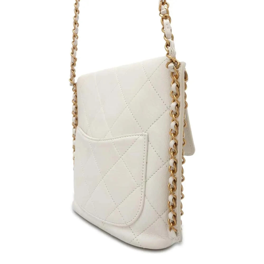 CHANEL Matelasse Hobo ChainShoulder Bag White AS2542 Calf Leather