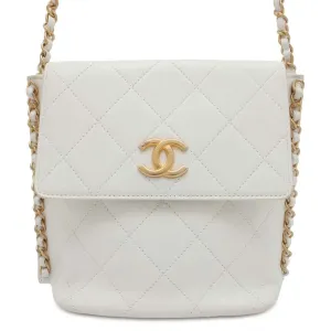 CHANEL Matelasse Hobo ChainShoulder Bag White AS2542 Calf Leather