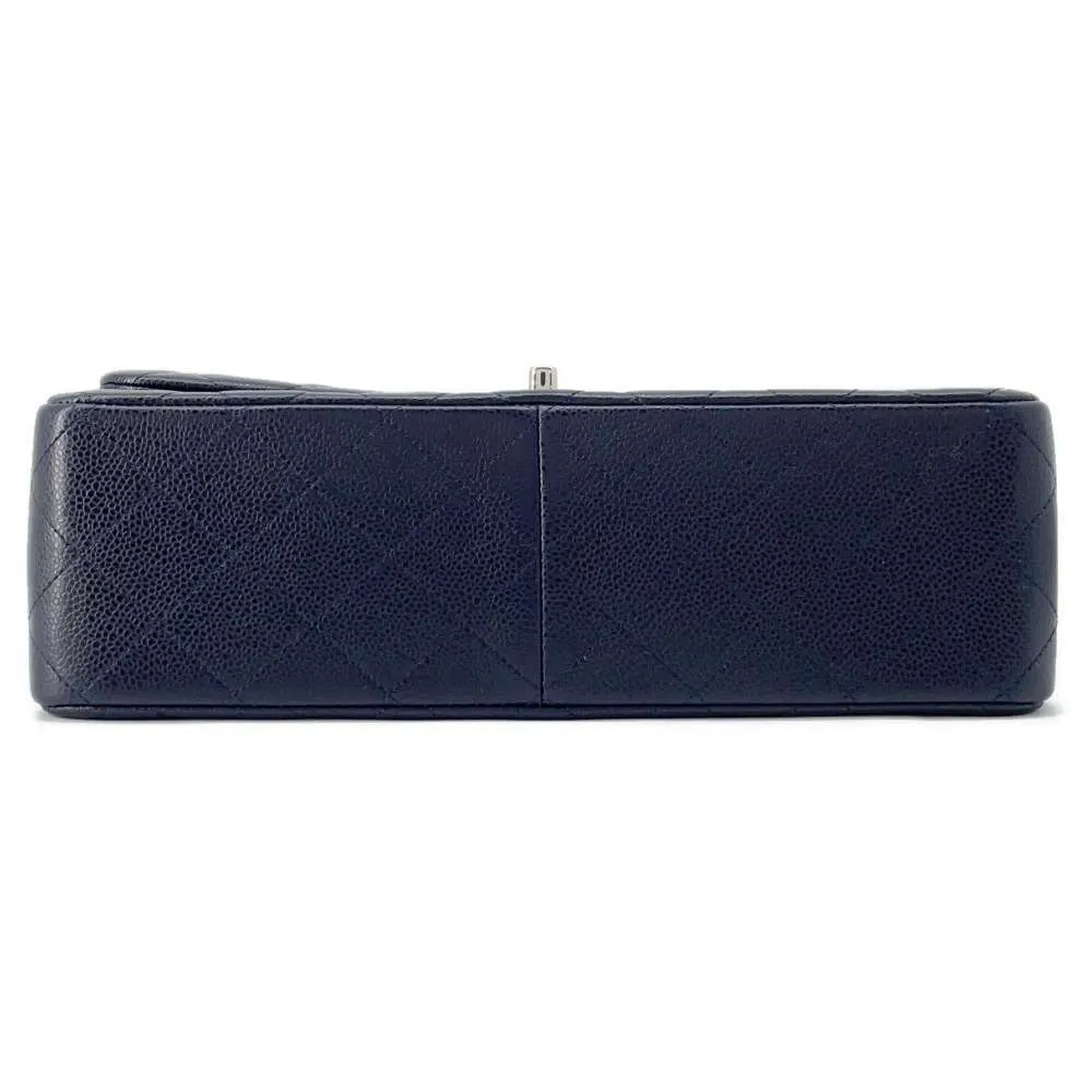 CHANEL Matelasse W Flap ChainShoulder Bag Navy A58600 Caviar Leather Size 30