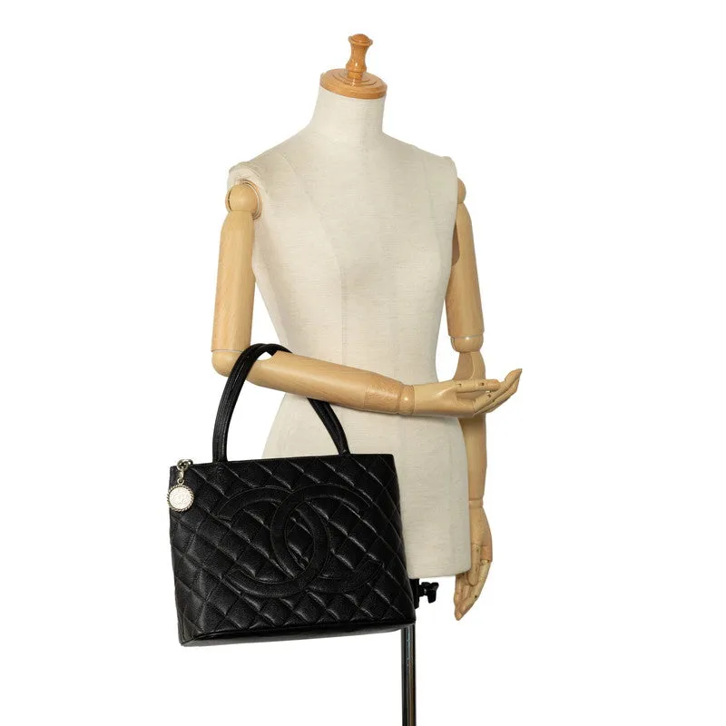 Chanel Matrases Medallion   ilver  Tooth Bag Shoulder Bag Black Caviar S Leather  CHANEL