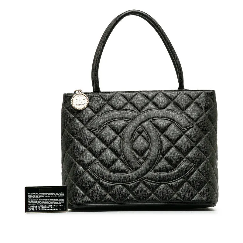 Chanel Matrases Medallion   ilver  Tooth Bag Shoulder Bag Black Caviar S Leather  CHANEL