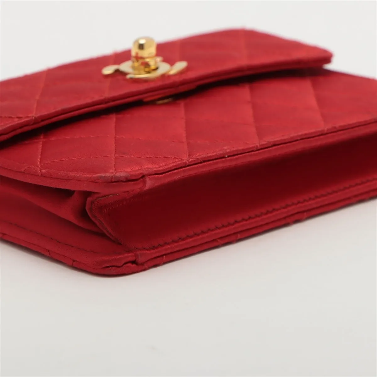 Chanel Mini Matrasse Satin Chain Shoulder Bag Red Gold  1st