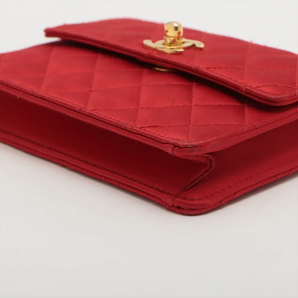 Chanel Mini Matrasse Satin Chain Shoulder Bag Red Gold  1st
