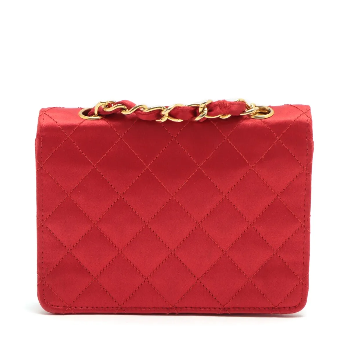 Chanel Mini Matrasse Satin Chain Shoulder Bag Red Gold  1st
