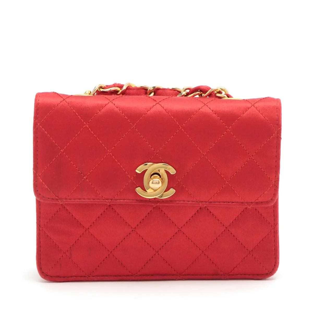 Chanel Mini Matrasse Satin Chain Shoulder Bag Red Gold  1st