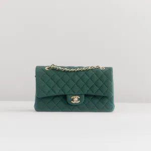 CHANEL - TIMELESS BAG MEDIUM DOUBLE FLAP GREEN QUILTED JERSEY