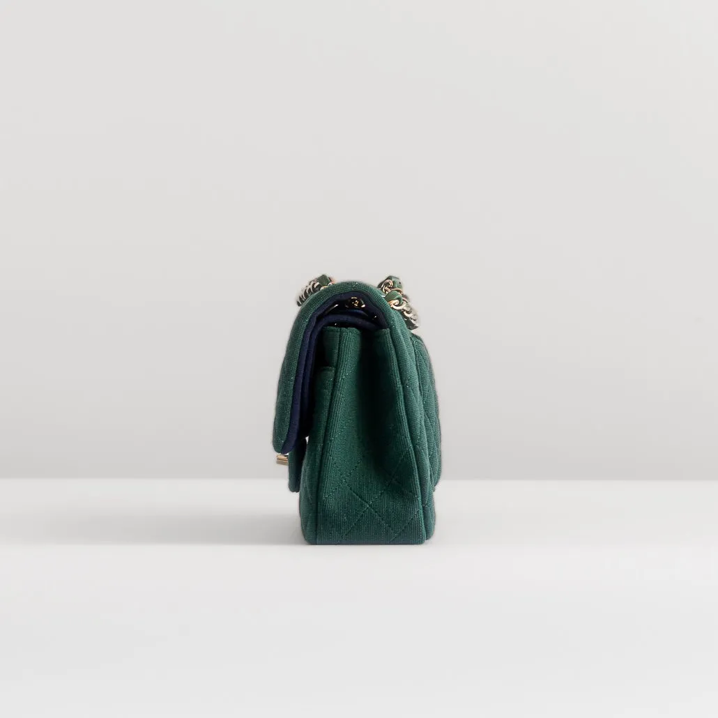 CHANEL - TIMELESS BAG MEDIUM DOUBLE FLAP GREEN QUILTED JERSEY