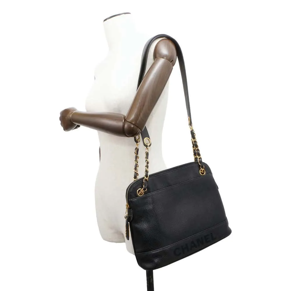 CHANEL WChain One Shoulder Bag Black A08058 Caviar Leather