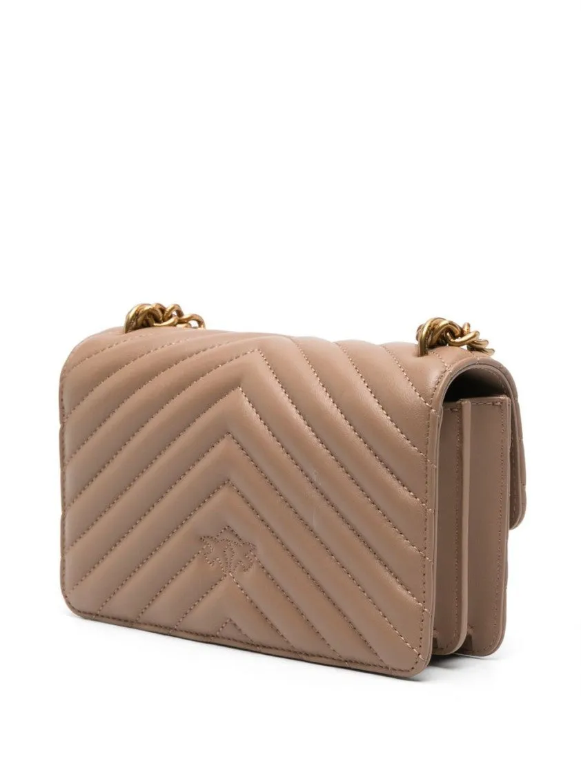 Chevron Quilted Beige Calf Leather Shoulder Bag