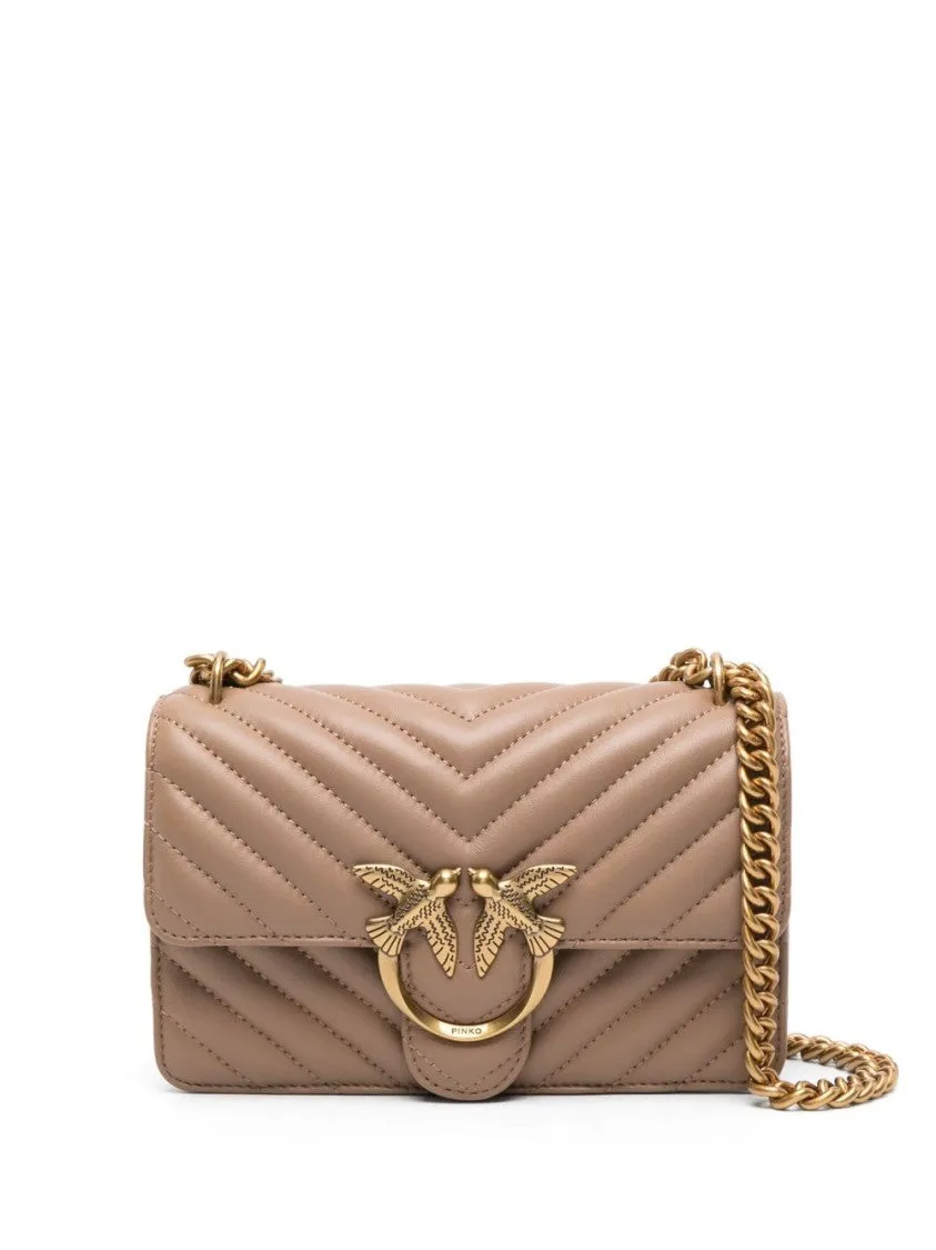 Chevron Quilted Beige Calf Leather Shoulder Bag