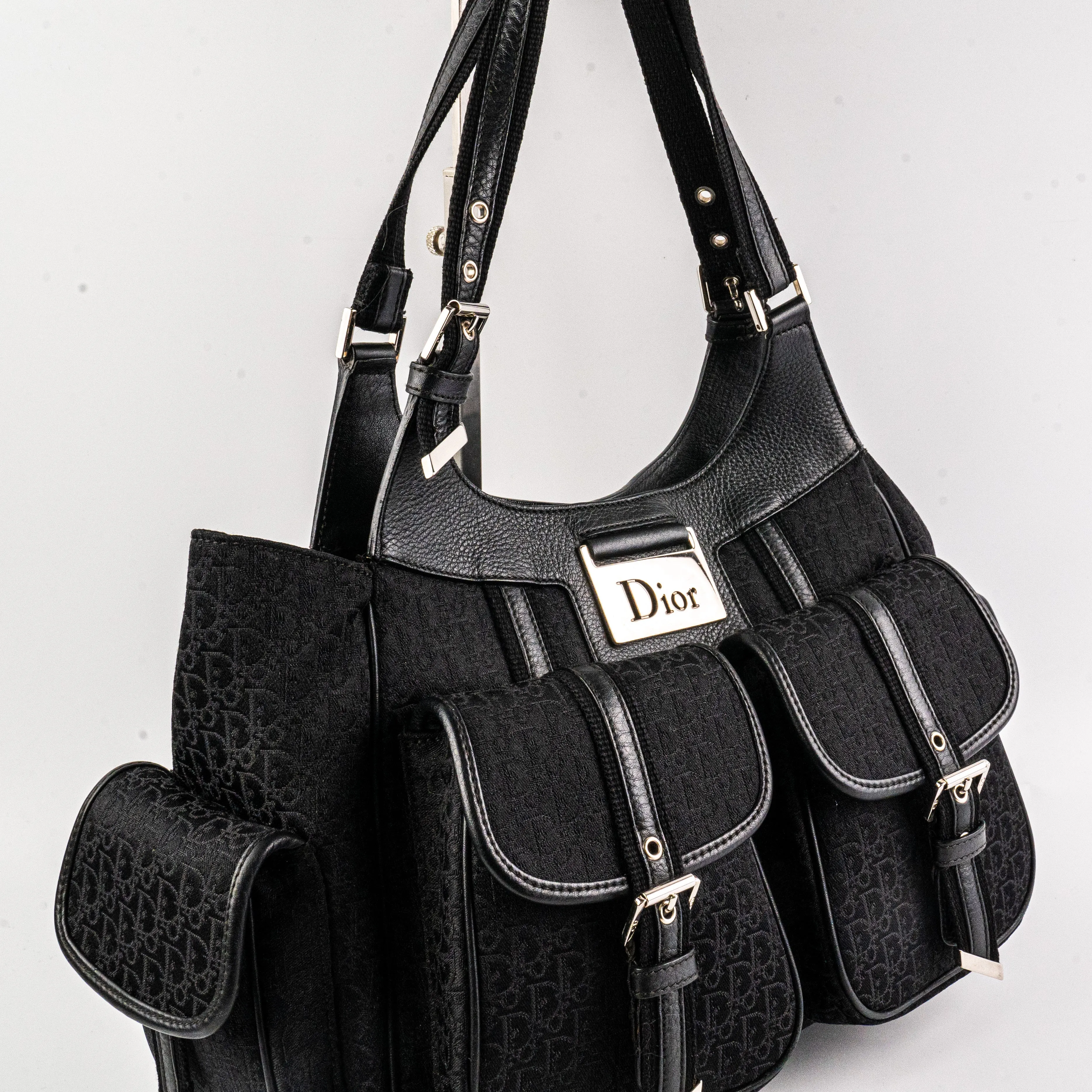 Christian Dior Canvas Shoulder Bag Black