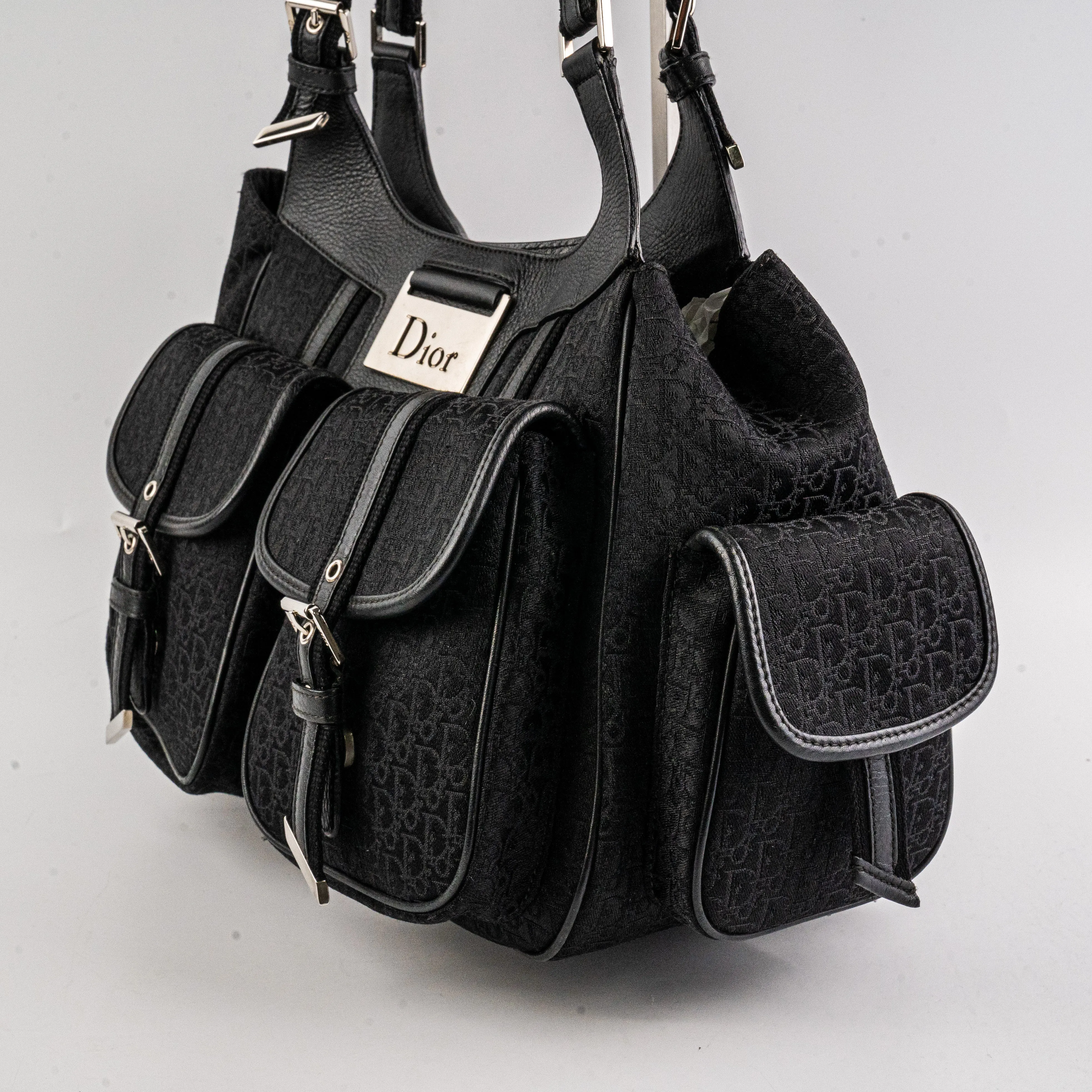 Christian Dior Canvas Shoulder Bag Black