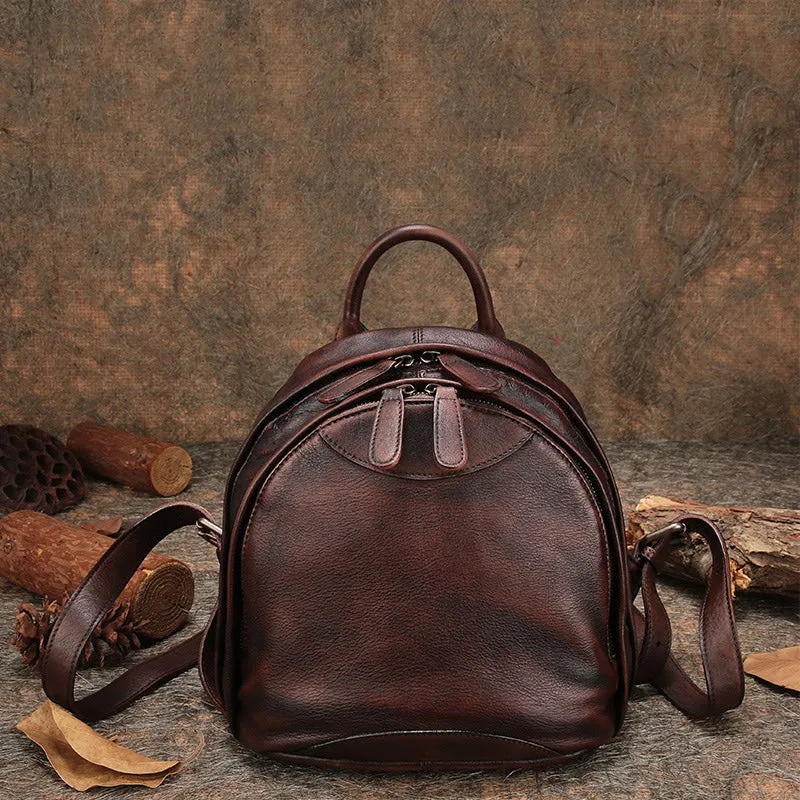 Classic Brown Leather Small Rucksack Womens Compact Leather Backpack Ladies Backpack Purse