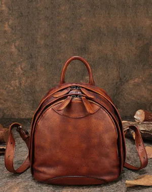 Classic Brown Leather Small Rucksack Womens Compact Leather Backpack Ladies Backpack Purse