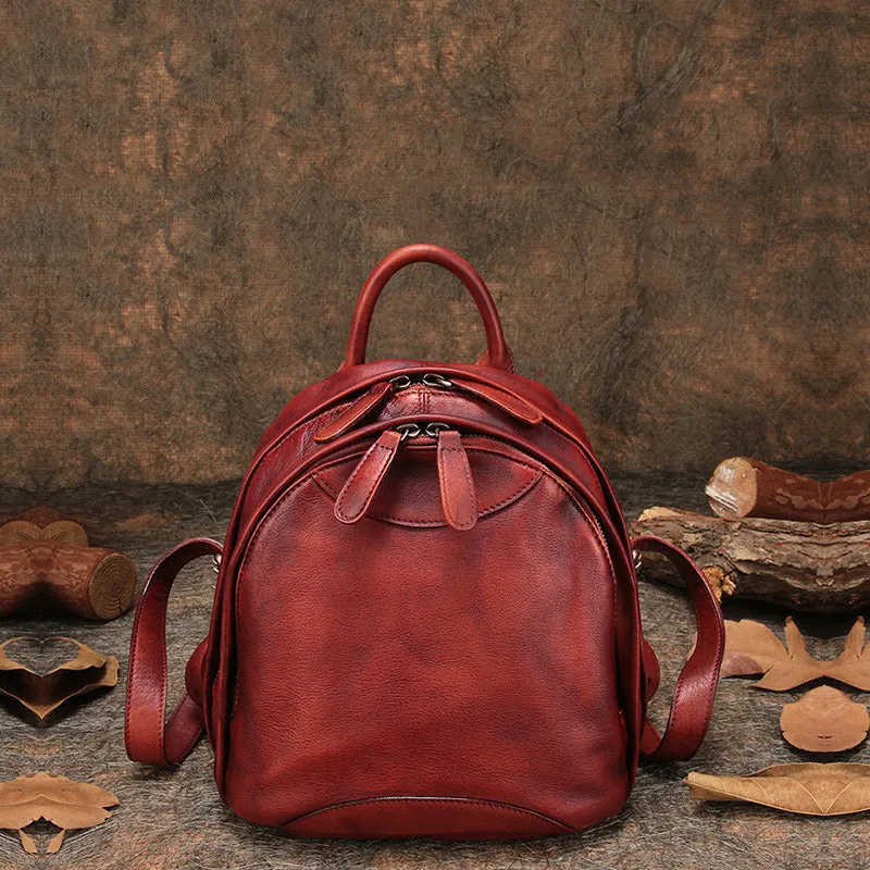 Classic Brown Leather Small Rucksack Womens Compact Leather Backpack Ladies Backpack Purse