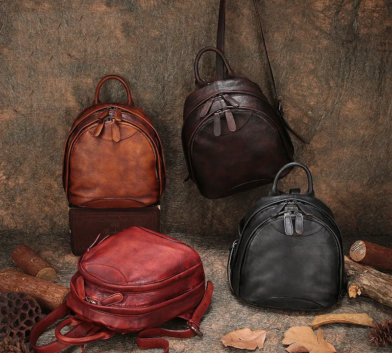 Classic Brown Leather Small Rucksack Womens Compact Leather Backpack Ladies Backpack Purse