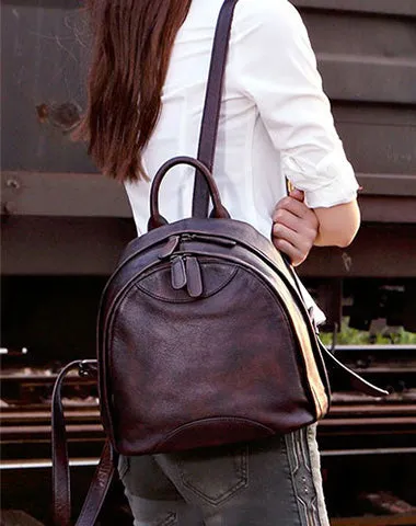 Classic Brown Leather Small Rucksack Womens Compact Leather Backpack Ladies Backpack Purse