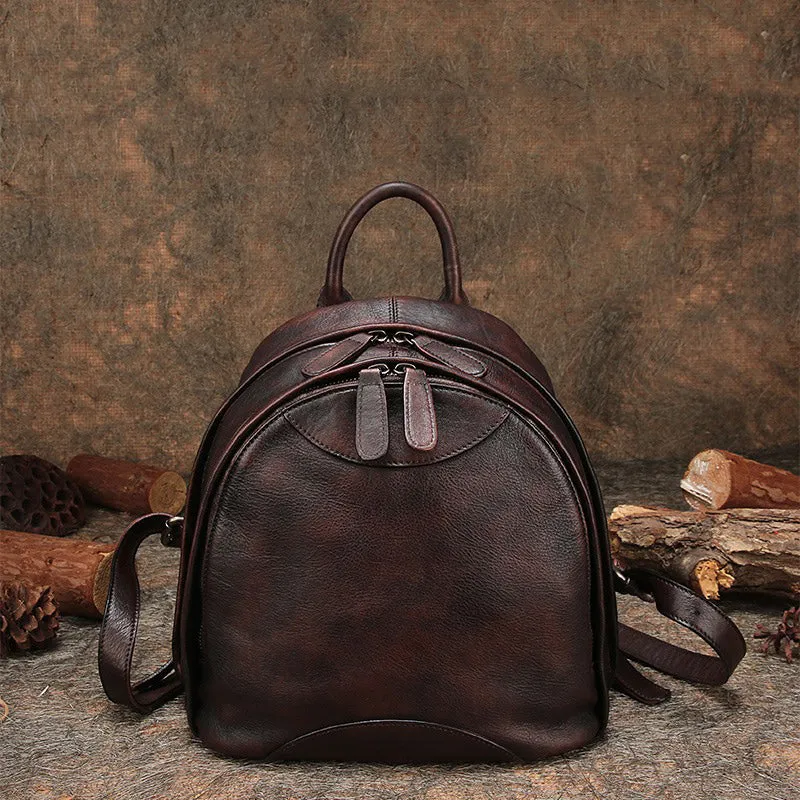 Classic Brown Leather Small Rucksack Womens Compact Leather Backpack Ladies Backpack Purse