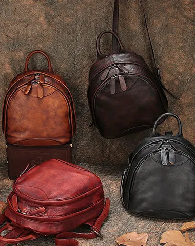 Classic Brown Leather Small Rucksack Womens Compact Leather Backpack Ladies Backpack Purse