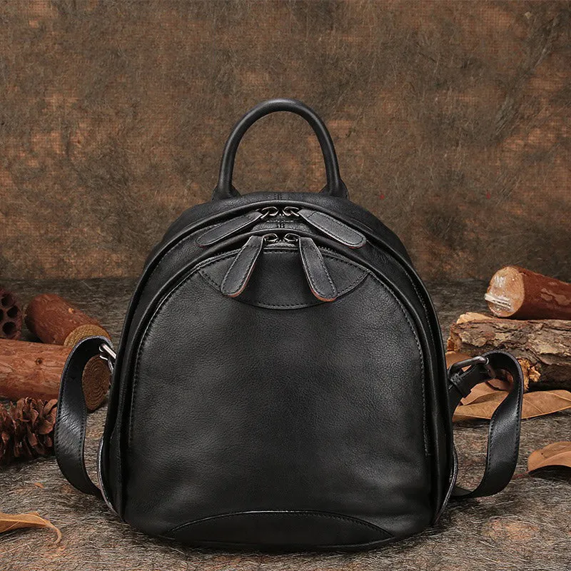 Classic Brown Leather Small Rucksack Womens Compact Leather Backpack Ladies Backpack Purse