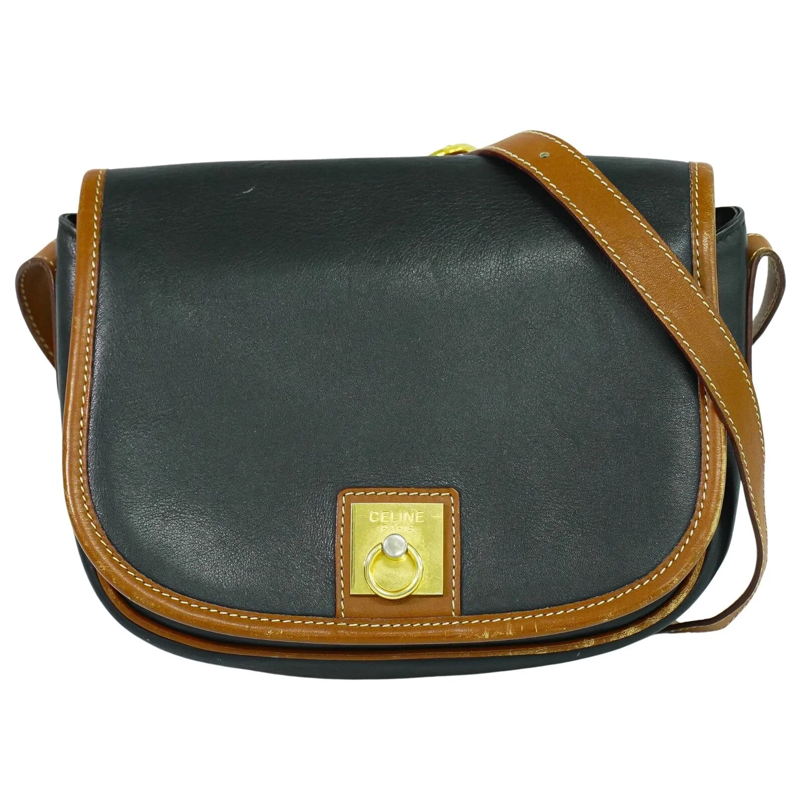 Cline Flap Pocket Leather Shoulder Bag (Pre-Owned)