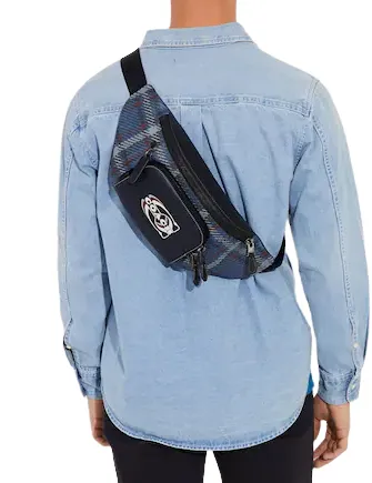 Coach Track Belt Bag With Plaid Print And Coach Stamp