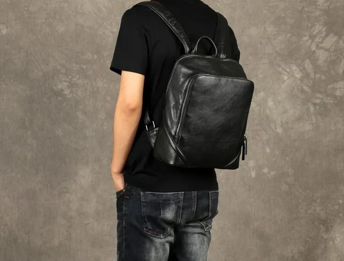 Cool Black Leather Mens Backpack Large Travel Backpack Leather Satchel Backpack for men
