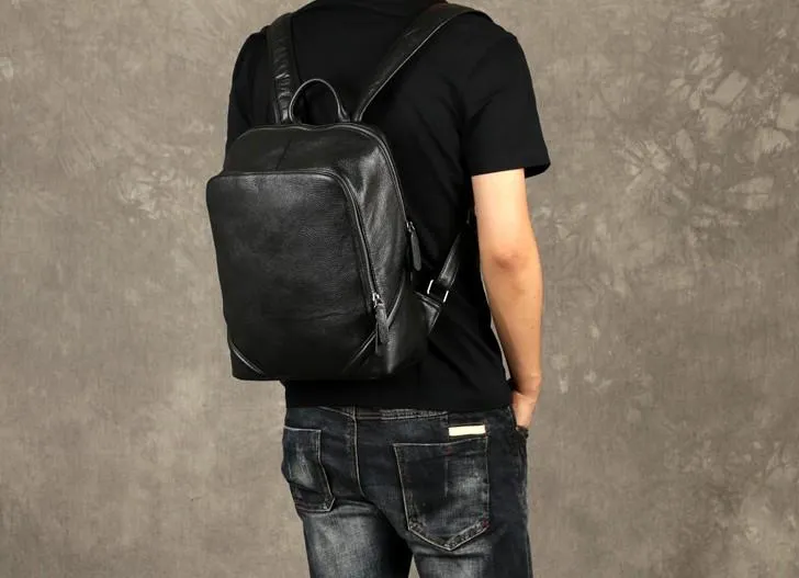 Cool Black Leather Mens Backpack Large Travel Backpack Leather Satchel Backpack for men