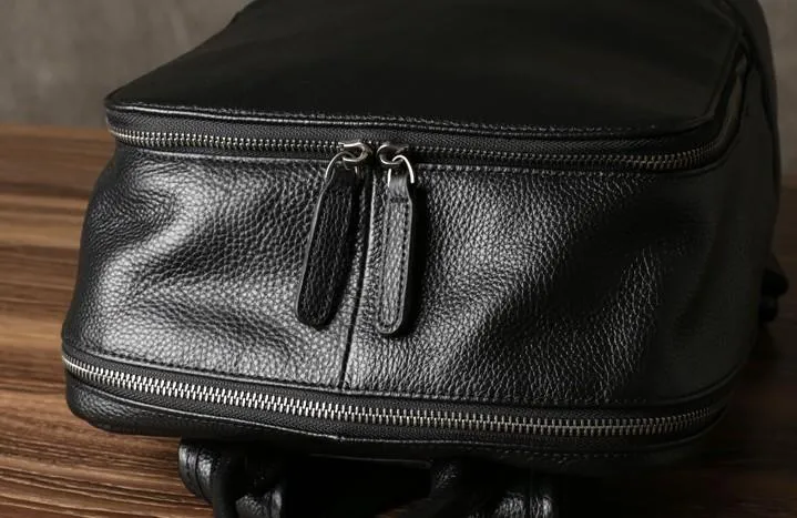 Cool Black Leather Mens Backpack Large Travel Backpack Leather Satchel Backpack for men