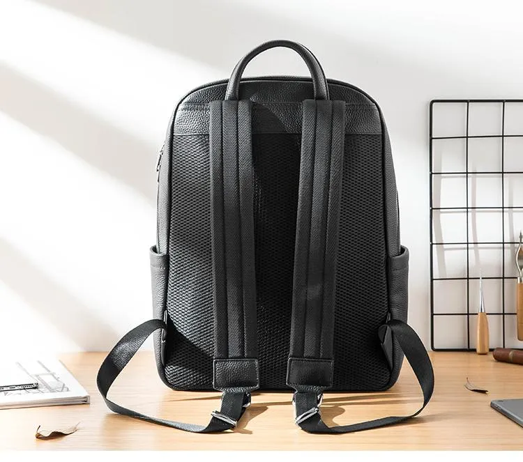 Cool Black Mens Leather Backpacks Travel Backpack 14-inch Laptop Backpack for men