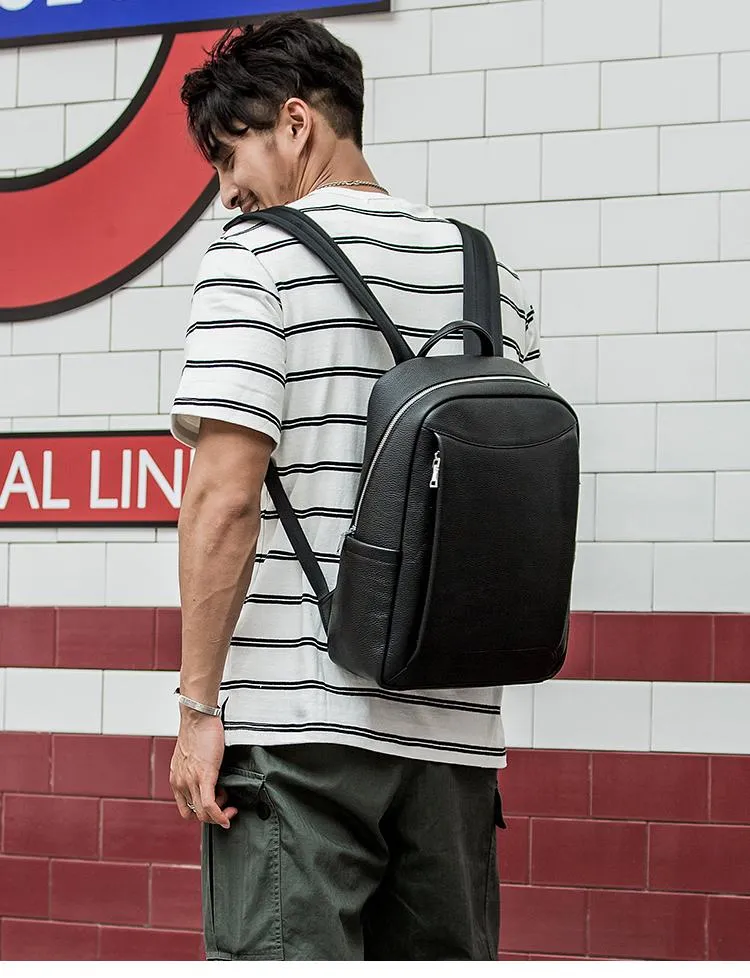 Cool Black Mens Leather Backpacks Travel Backpack 14-inch Laptop Backpack for men