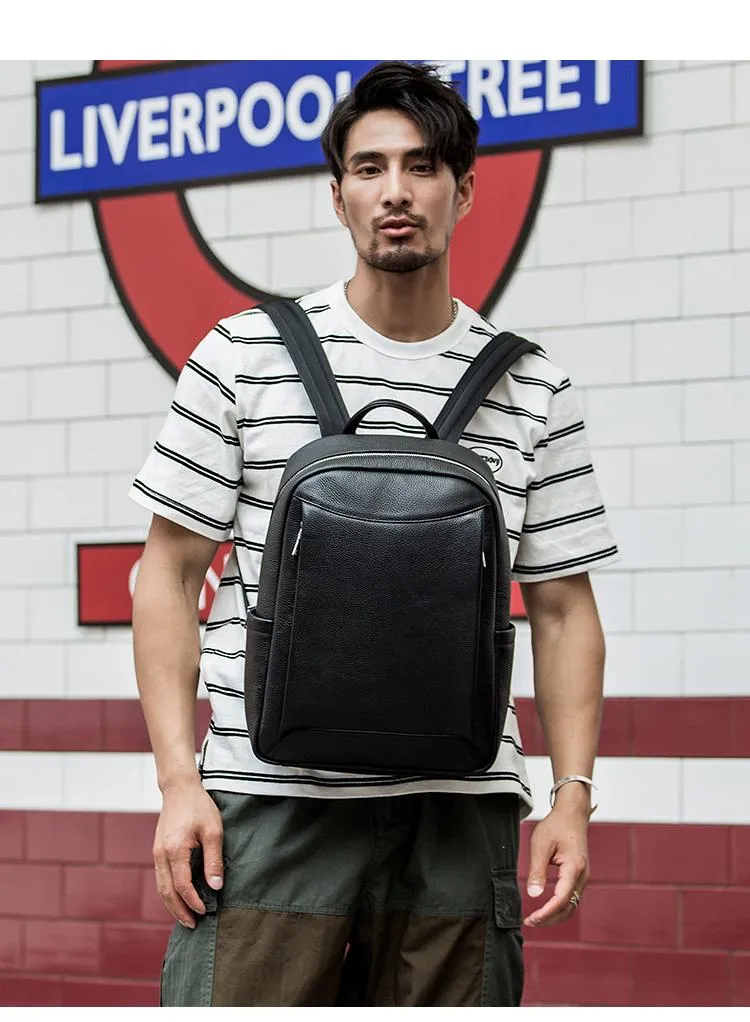Cool Black Mens Leather Backpacks Travel Backpack 14-inch Laptop Backpack for men