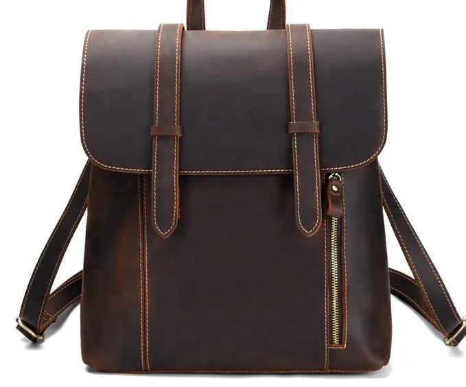 Cool Brown Leather Mens Backpack School Backpack Satchel Backpack for Men