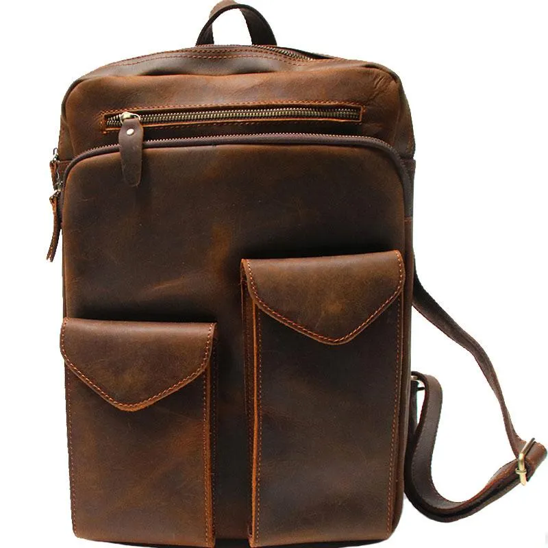 Cool Brown Leather Mens Backpack Travel Backpacks Laptop Backpack for men