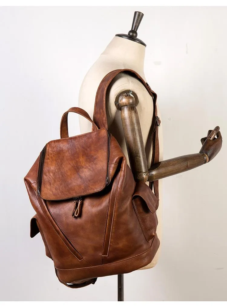 Cool Brown Mens Leather 15-inch Computer Backpacks Fashion Travel Backpacks School Backpack for men