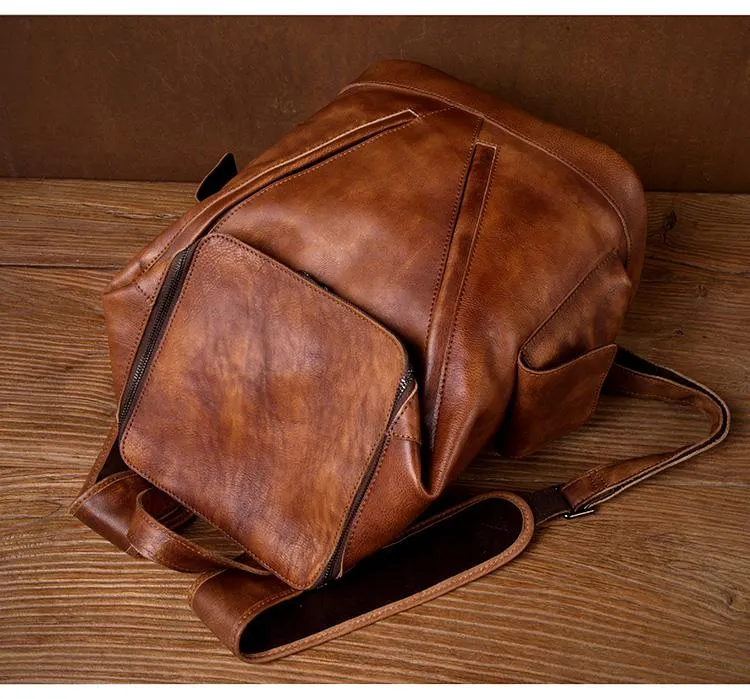 Cool Brown Mens Leather 15-inch Computer Backpacks Fashion Travel Backpacks School Backpack for men