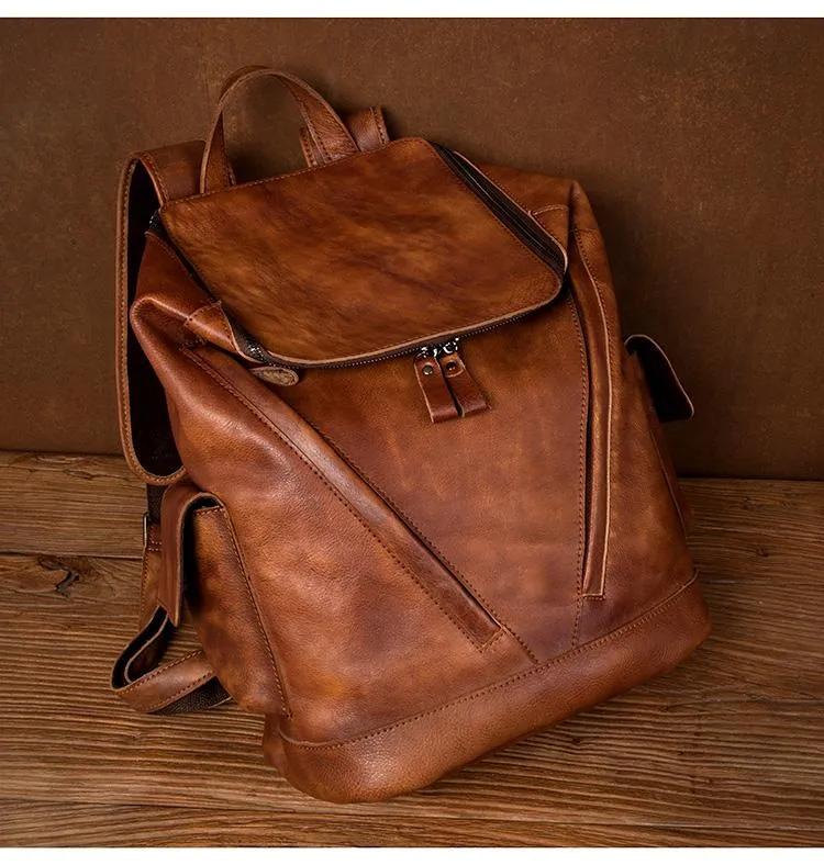 Cool Brown Mens Leather 15-inch Computer Backpacks Fashion Travel Backpacks School Backpack for men