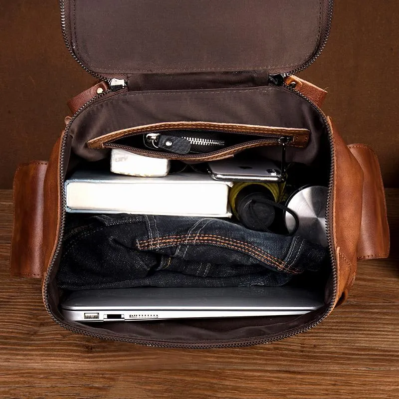 Cool Brown Mens Leather 15-inch Computer Backpacks Fashion Travel Backpacks School Backpack for men