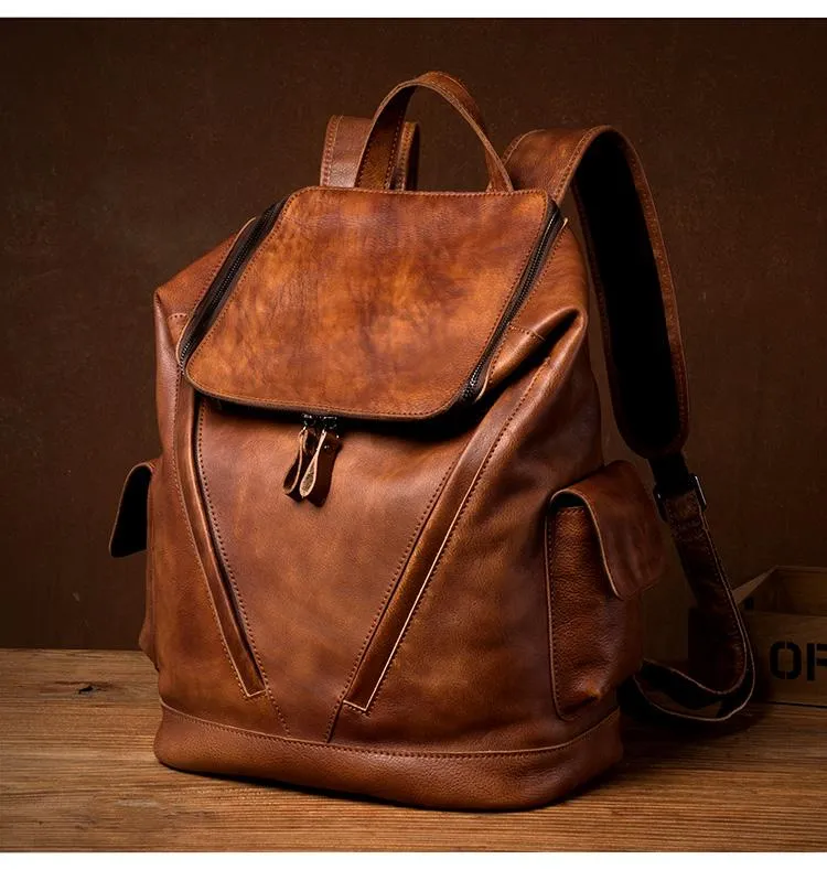 Cool Brown Mens Leather 15-inch Computer Backpacks Fashion Travel Backpacks School Backpack for men