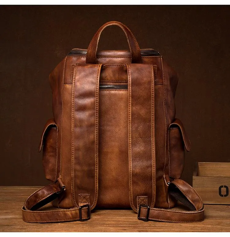 Cool Brown Mens Leather 15-inch Computer Backpacks Fashion Travel Backpacks School Backpack for men