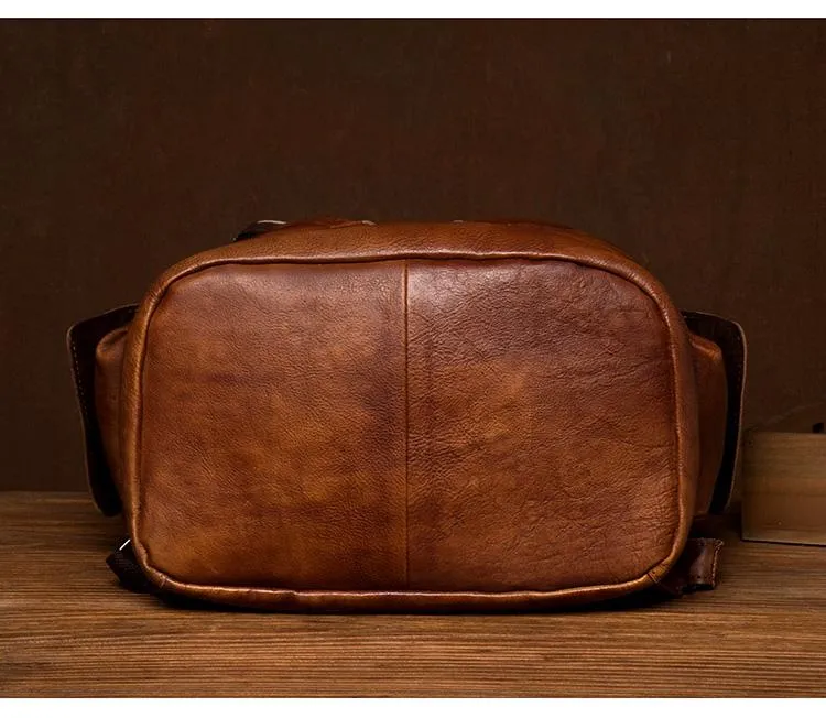 Cool Brown Mens Leather 15-inch Computer Backpacks Fashion Travel Backpacks School Backpack for men