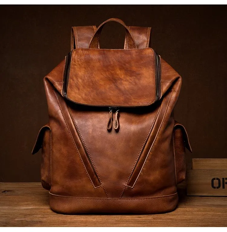 Cool Brown Mens Leather 15-inch Computer Backpacks Fashion Travel Backpacks School Backpack for men