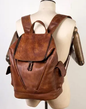 Cool Brown Mens Leather 15-inch Computer Backpacks Fashion Travel Backpacks School Backpack for men